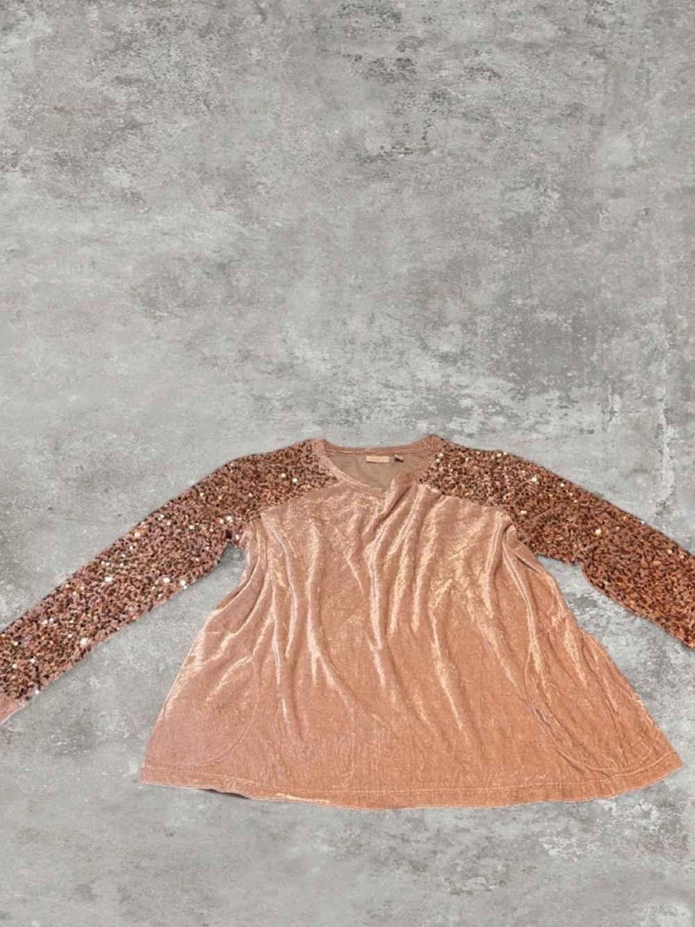 Lavish Rose Gold Sequin-Sleeve Velvet Sweatshirt
